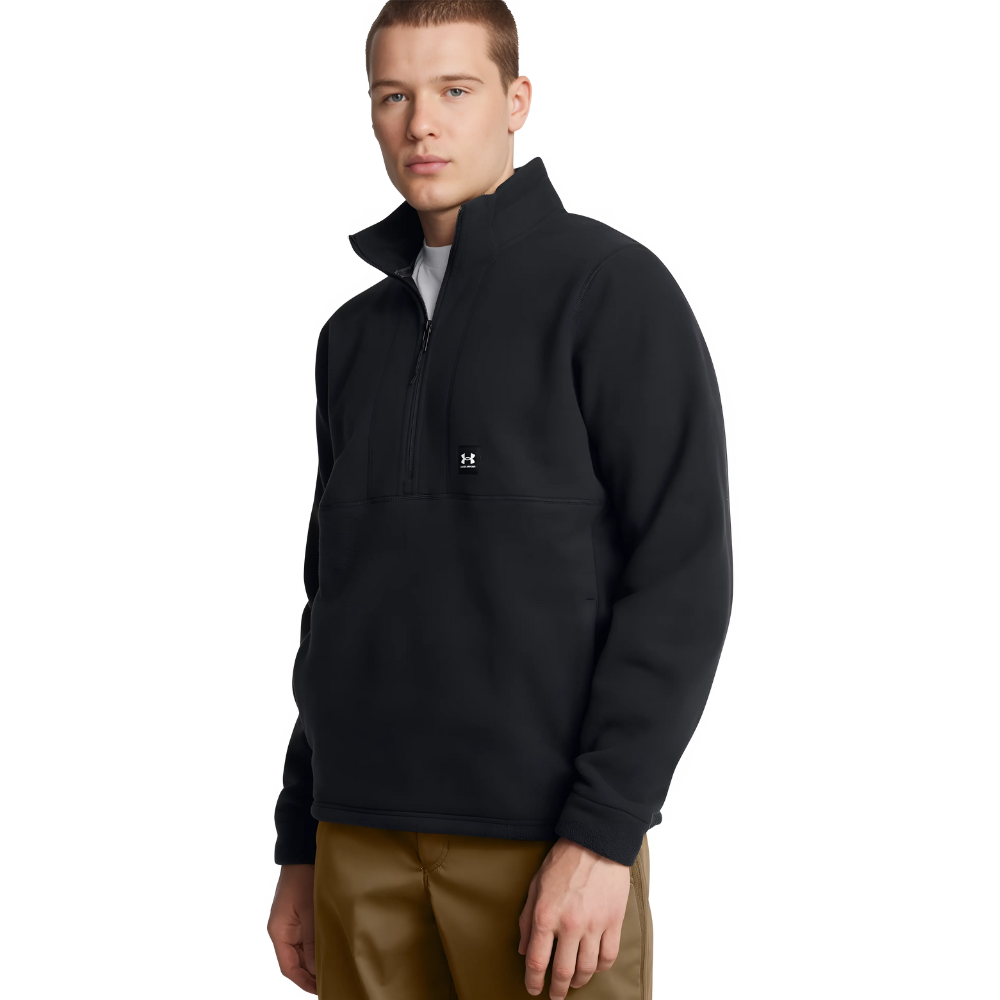 Felpa UNDER ARMOUR uomo in pile nero - THERMOTACT FLEECE indossato