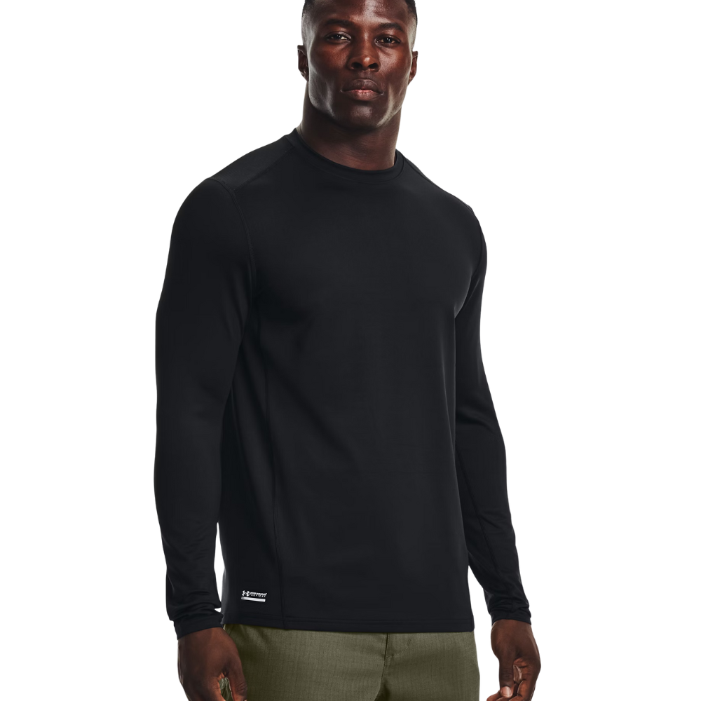 Maglia UNDER ARMOUR a maniche lunghe nera - BASE-TACT NECKLINE indossato profilo